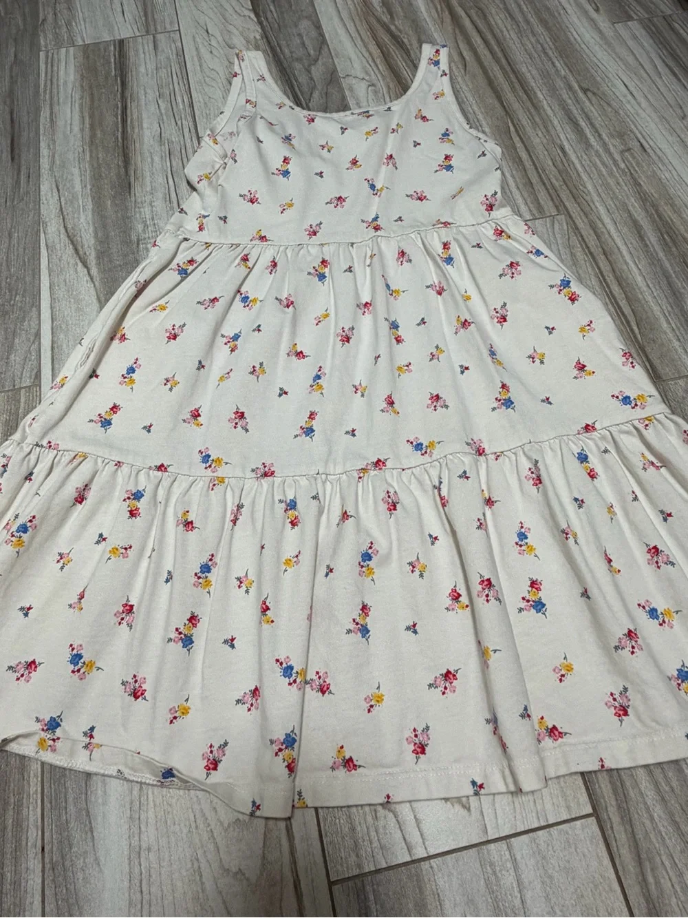 Old Navy White Floral Tiered Sundress with Pink, Blue & Yellow Flowers